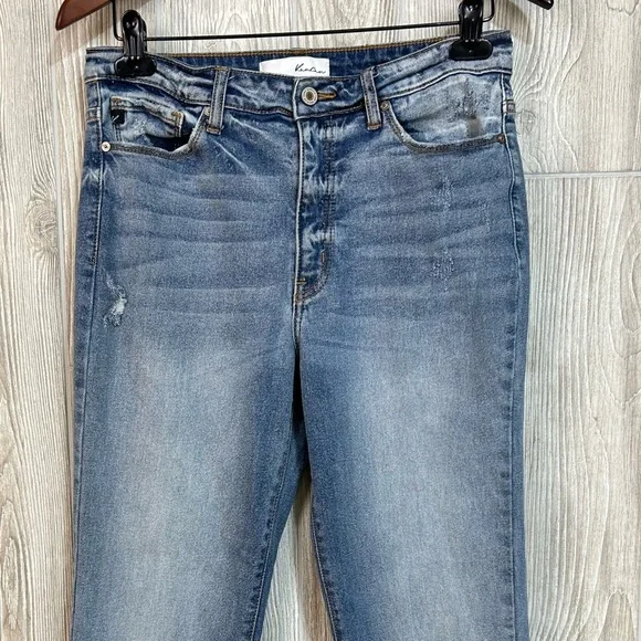 KanCan Muffy High Rise Side Slit Raw Edge Hem Straight Jeans Size 9/28 - Picture 2 of 11